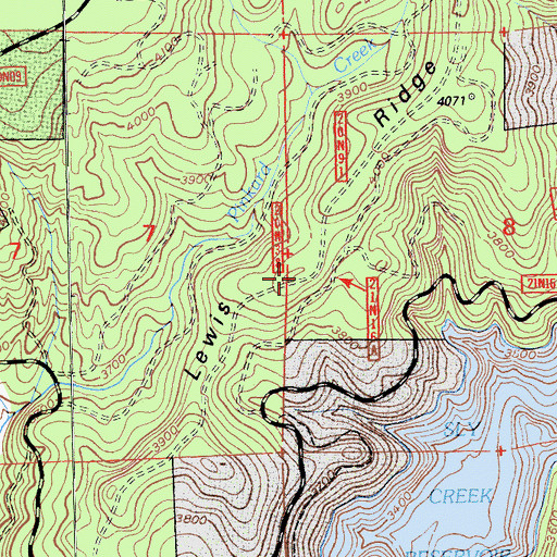 Topographic Map of Lewis Ridge, CA