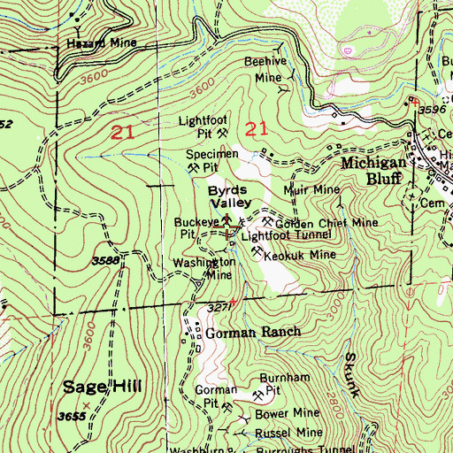 Topographic Map of Lightfoot Tunnel, CA
