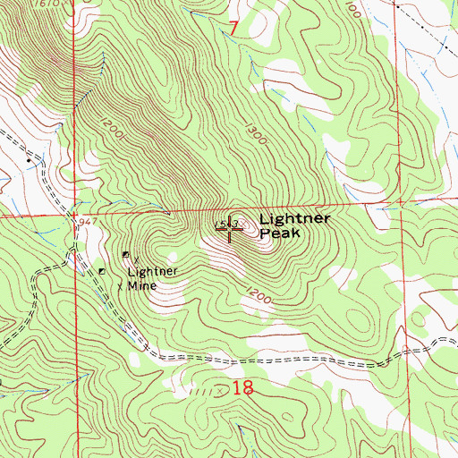 Topographic Map of Lightner Peak, CA