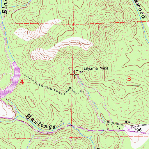Topographic Map of Lilyama Mine, CA