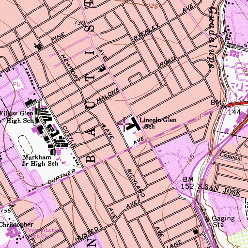 Topographic Map of Lincoln Glen School, CA