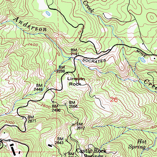 Topographic Map of Lincoln Rock, CA