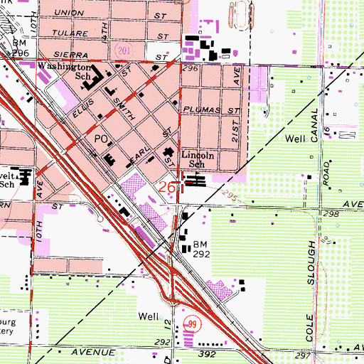 Topographic Map of Lincoln Elementary School, CA