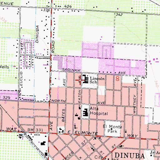 Topographic Map of Lincoln Elementary School, CA