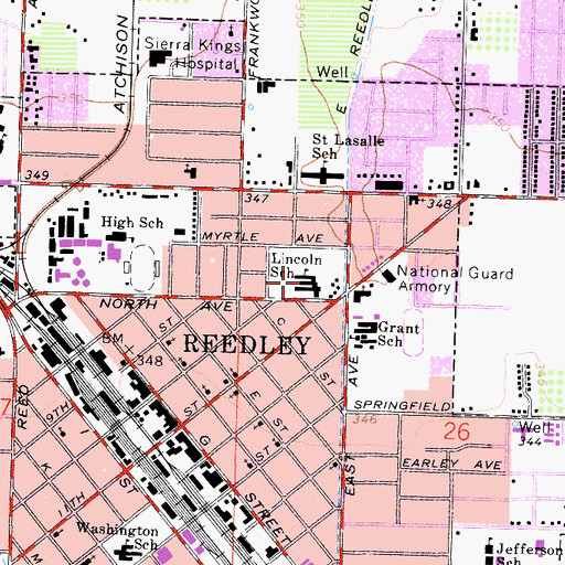 Topographic Map of Lincoln Elementary School, CA