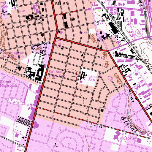 Topographic Map of Lincoln Elementary School, CA