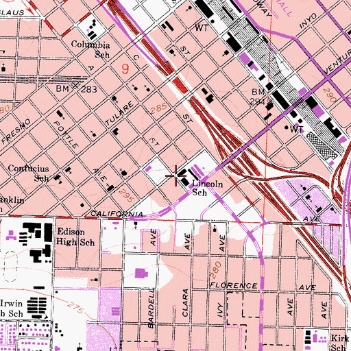 Topographic Map of Lincoln Elementary School, CA