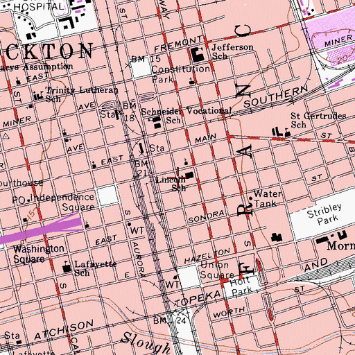 Topographic Map of Lincoln School, CA