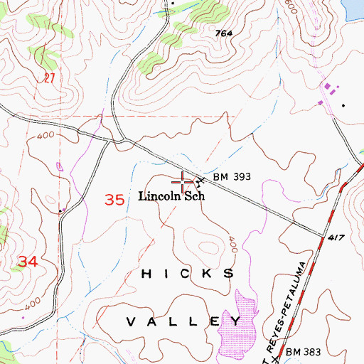 Topographic Map of Lincoln Elementary School, CA