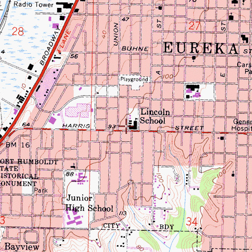 Topographic Map of Lincoln Elementary School, CA