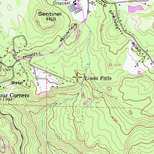 Topographic Map of Linda Falls, CA
