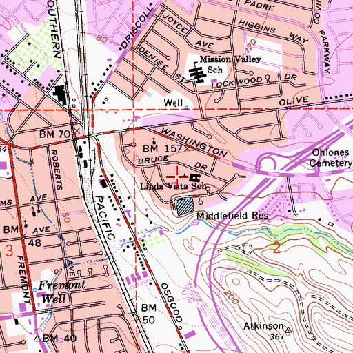 Topographic Map of Linda Vista Elementary School (historical), CA