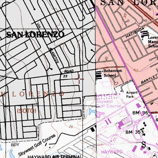 Topographic Map of San Lorenzo Adult School, CA