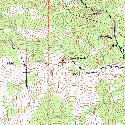 Topographic Map of Linser Ranch, CA