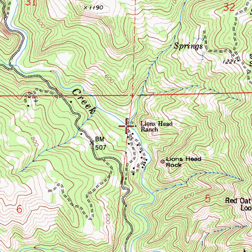 Topographic Map of Lions Head Ranch, CA