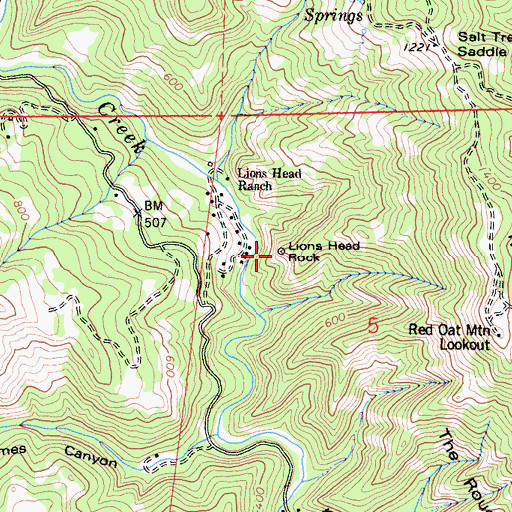 Topographic Map of Lions Head Rock, CA