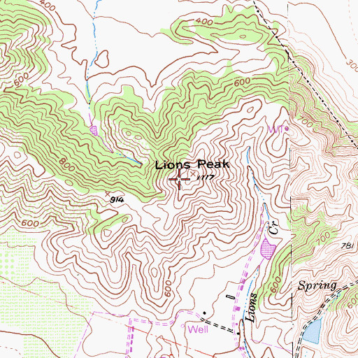 Topographic Map of Lions Peak, CA