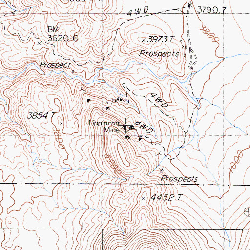 Topographic Map of Lippincott Mine, CA