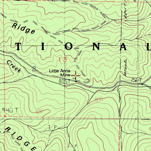 Topographic Map of Little Anna Mine, CA