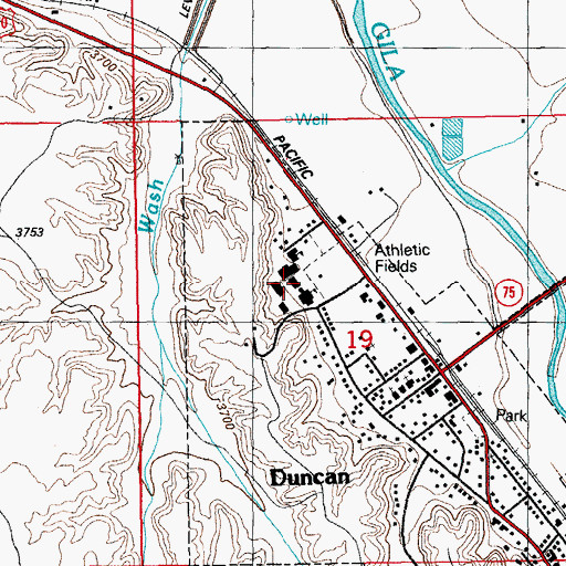 Topographic Map of Duncan High School, AZ