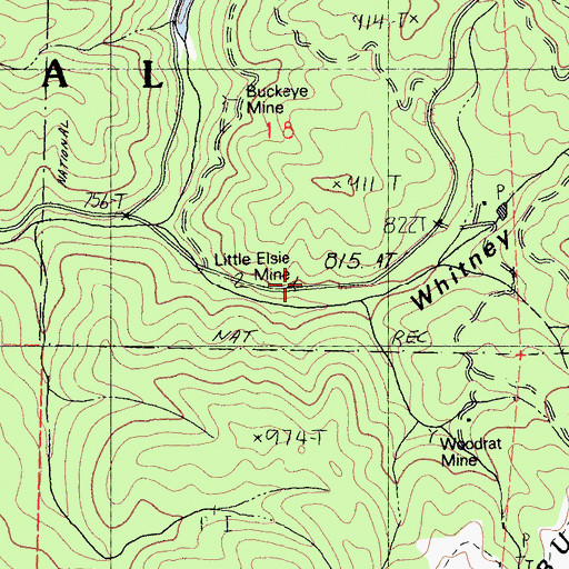 Topographic Map of Little Elsie Mine, CA