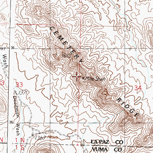 Topographic Map of Adams Mine, AZ