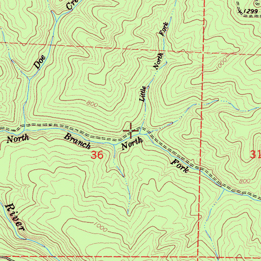 Topographic Map of Little North Fork North Branch North Fork Elk River, CA