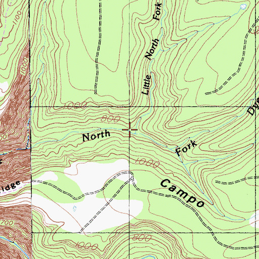 Topographic Map of Little North Fork North Fork Dye Creek, CA