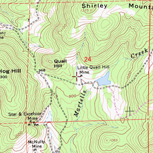 Topographic Map of Little Quail Hill Mine, CA