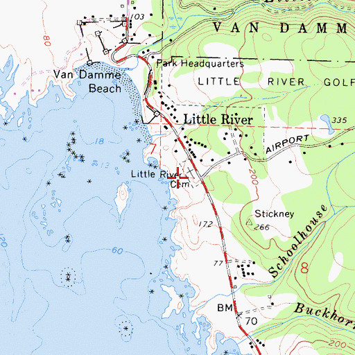 Topographic Map of Little River Cemetery, CA