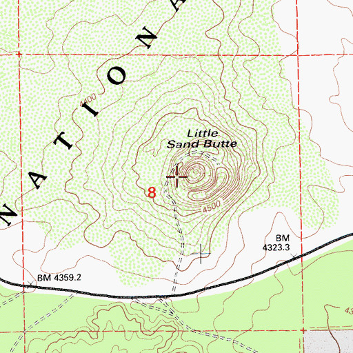 Topographic Map of Little Sand Butte, CA