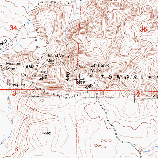 Topographic Map of Little Shot Mine, CA