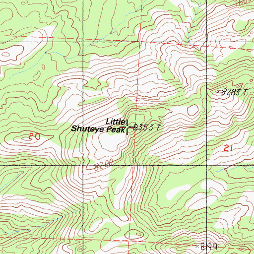 Topographic Map of Little Shuteye Peak, CA