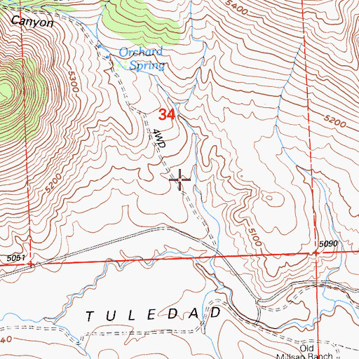 Topographic Map of Little Tuledad Canyon, CA