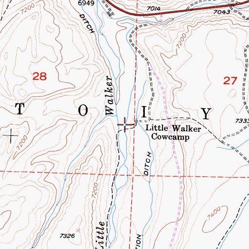 Topographic Map of Little Walker Cowcamp, CA