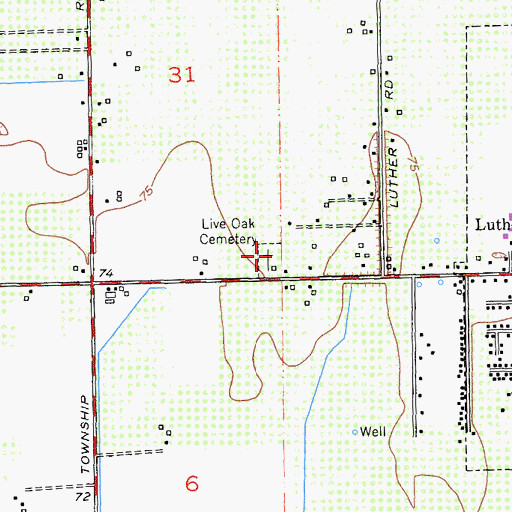 Topographic Map of Live Oak Cemetery, CA