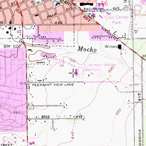 Topographic Map of Livermore Valley Stadium, CA