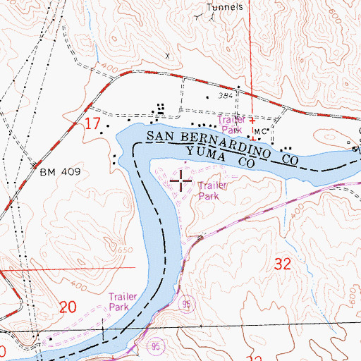 Topographic Map of Buckskin Mountain State Park, AZ