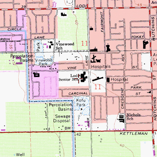 Topographic Map of Lodi Senior Elementary School, CA