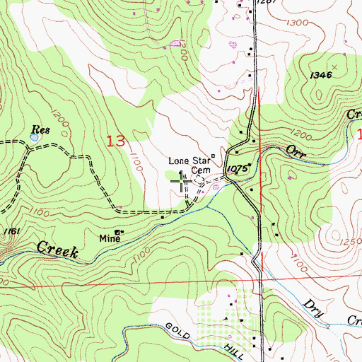 Topographic Map of Lone Star Cemetery, CA