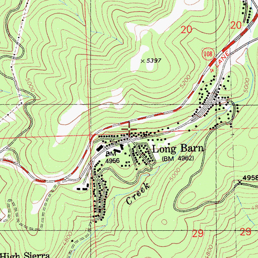 Topographic Map of Long Barn, CA