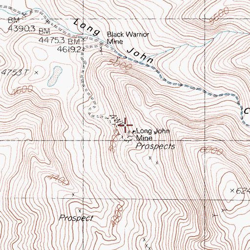 Topographic Map of Long John Mine, CA