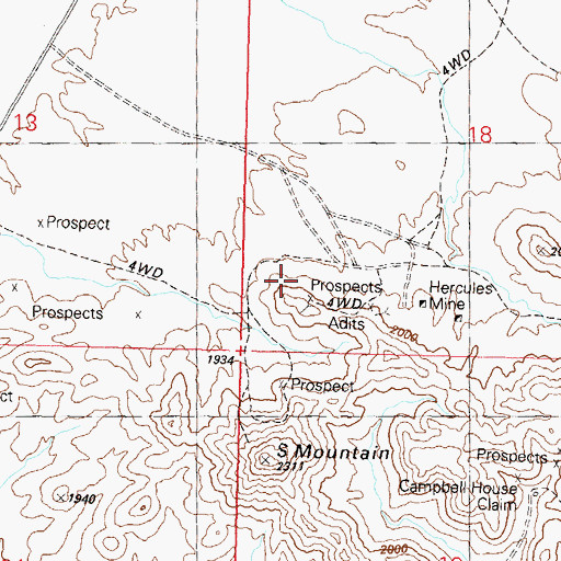 Topographic Map of Four Winds Mine, AZ