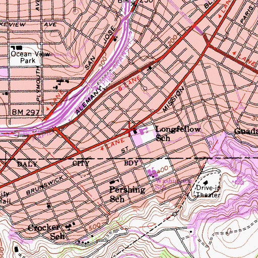 Topographic Map of Longfellow Elementary School, CA