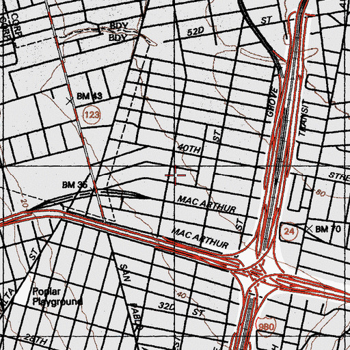 Topographic Map of Oakland Military Institute, CA
