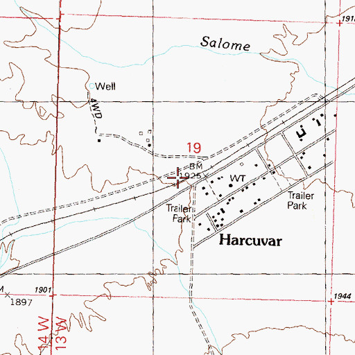 Topographic Map of Harcuvar Railroad Station, AZ