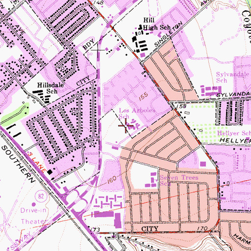 Topographic Map of Los Arboles Elementary School, CA