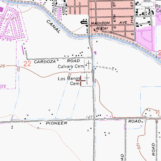 Topographic Map of Los Banos Cemetery, CA