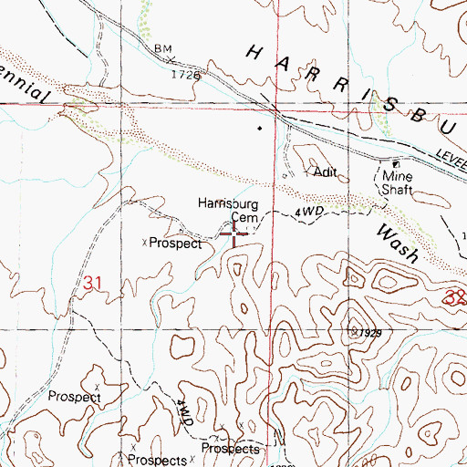 Topographic Map of Harrisburg Cemetery, AZ