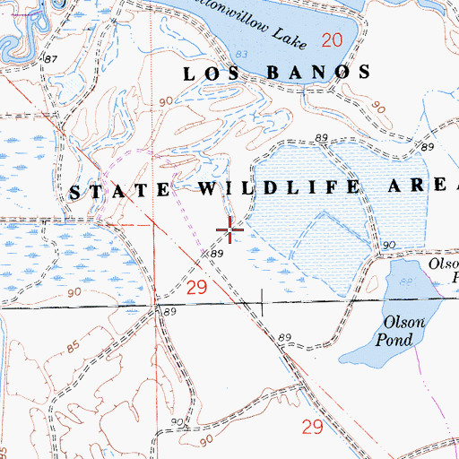 Topographic Map of Los Banos State Waterfowl Area, CA